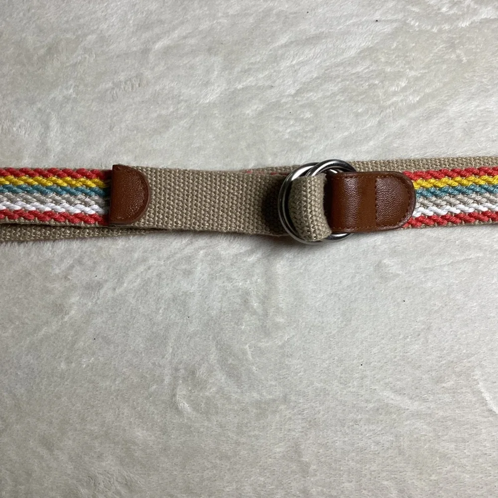 Reversible O-Ring Belt Rainbow Stripe Khaki Canvas‎ RLJ8300998L Large